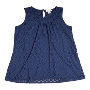 Christopher Banks navy sleeveless lined open, weave blouse, large poly s…